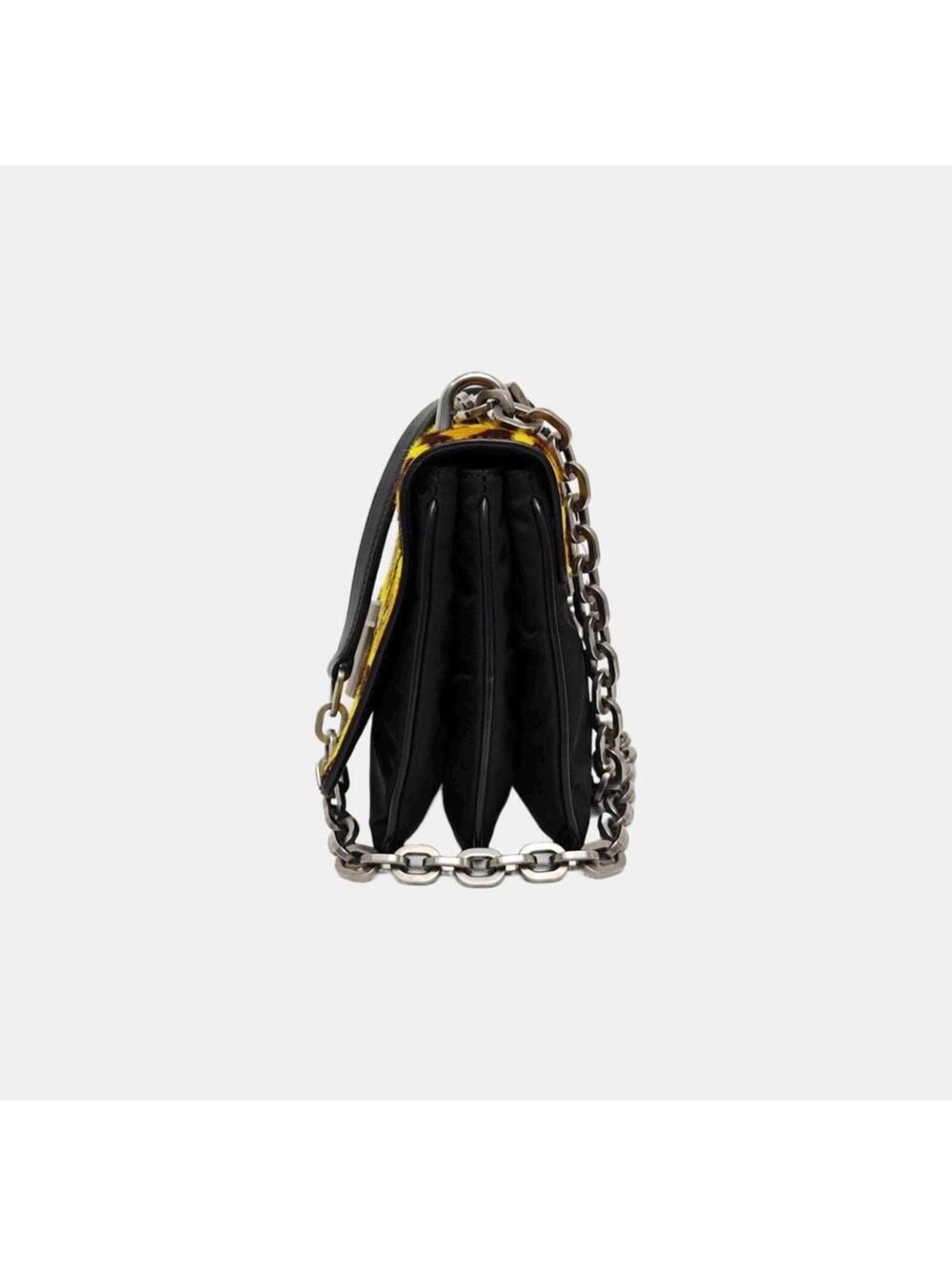 Prada Cahier Leopard Calf Hair Chain Shoulder Bag Yellow Black - Picture 2 of 9